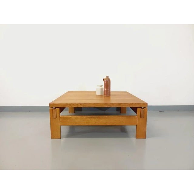 Wood Vintage Square Coffee Table in Solid Oak, 1960s For Sale - Image 7 of 13