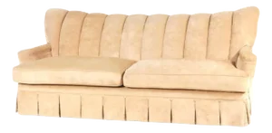 Tall Channel Back and Skirted Art Deco Sofa In Camel Velvet.
