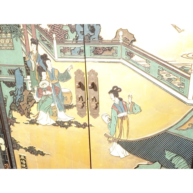 Vintage Oriental Asian Black Lacquer Cabinet Chinoiserie Side Table Signed Asis For Sale - Image 9 of 17