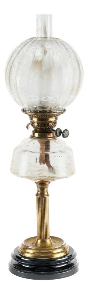 Victorian Brass Oil Lamp with Glass Reservoir, 1870