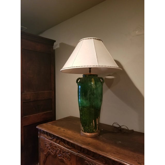 French Country Green French Pottery Lamp For Sale - Image 3 of 12