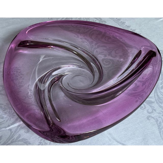 Made in Belgium Val St. Lambert Large Raspberry Pink Art Glass Centerpiece For Sale - Image 4 of 11