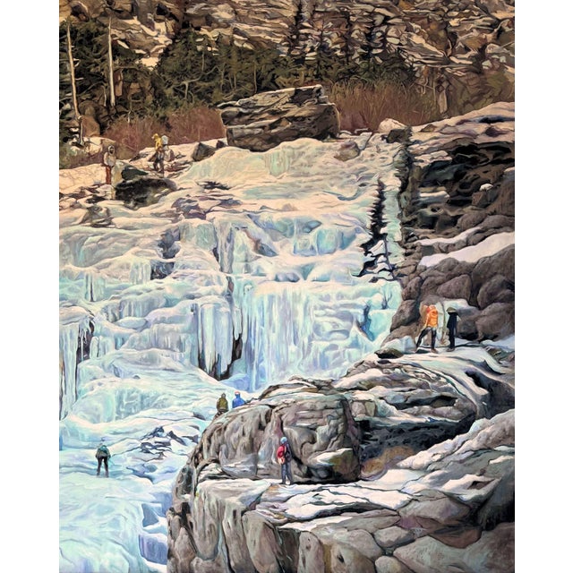 Ice Climbers on Lincoln Falls-Alma, CO by Sharon Pomales Tousey | Oil on canvas Ice climbers on icy rocks and frozen waterfalls. For Sale
