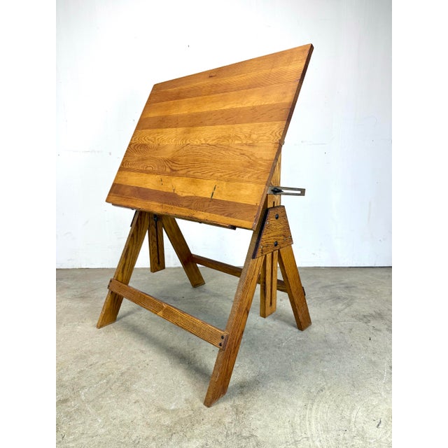 Mid-Century Modern Mid 20th Century Adjustable Oak & Pine Architect’s /Artist’s Drafting Table For Sale - Image 3 of 12
