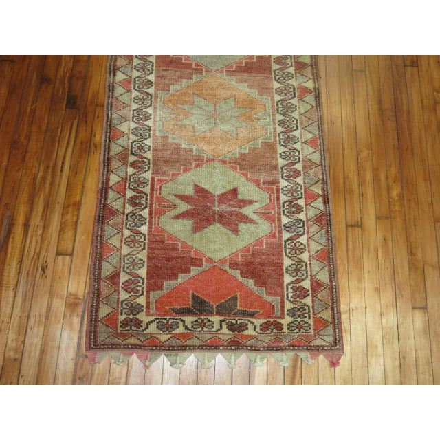 Mid 20th Century Mid 20th Century Zabihi Collection Turkish Anatolian Geometric Runner - 2'10" x 13'10" For Sale - Image 5 of 5