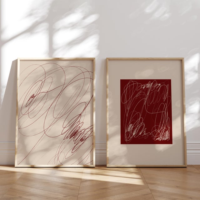 Contemporary Burgundy Abstract Giclee Prints - A Pair For Sale - Image 4 of 4