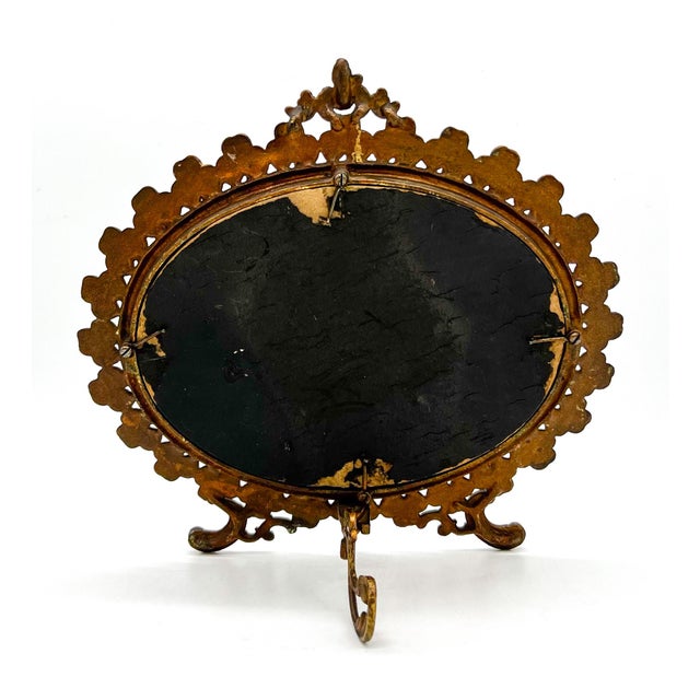 Antique Victorian Gilt Metal Table Mirror – Clover & Floral Frame – Rococo Revival / English Cottage For Sale - Image 16 of 17