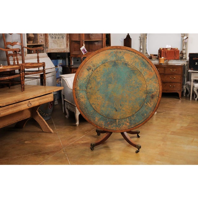 Early 20th Century English Turn of the Century Mahogany Tilt Top Center Table with Leather Top For Sale - Image 4 of 12