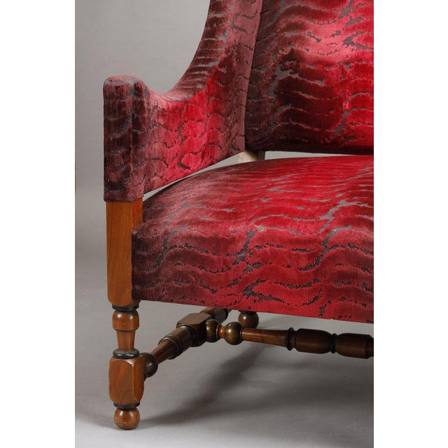Large Louis XIII Sofas in Burgundy Red Velvet, 1900s, Set of 2 For Sale - Image 12 of 17