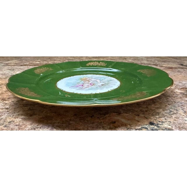 Vintage French Hand Painted Cherubs Gold Gilt Green Porcelain Decorative Plate For Sale - Image 12 of 12