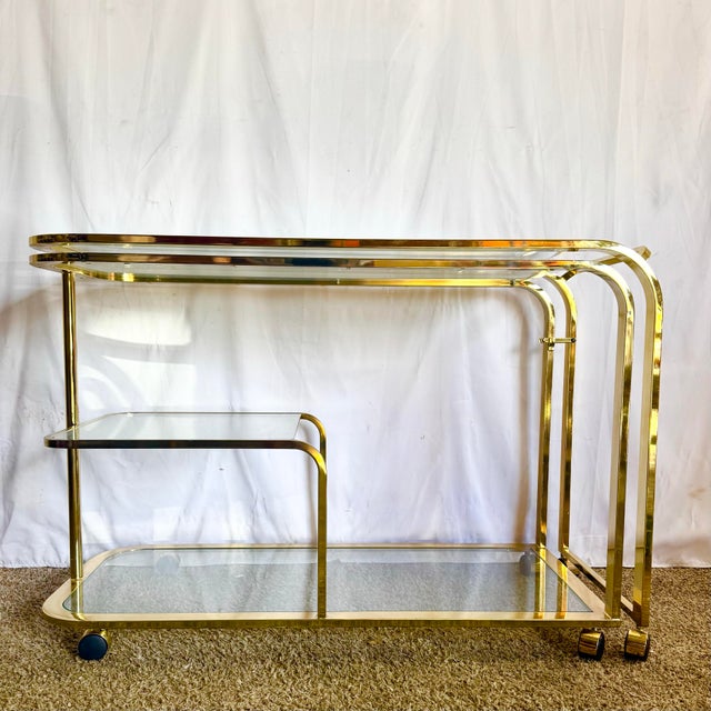 Metal Hollywood Regency Expandable Brass and Glass Bar Cart by Milo Baughman for Dia For Sale - Image 7 of 12