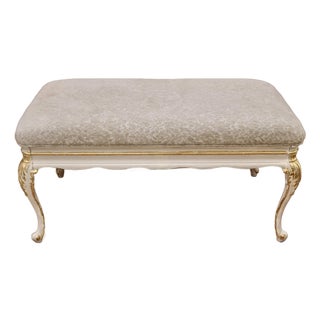Late 20th Century Bench in Giltwood Gold Leaf Frame Upholstered in Cream Chenille Velvet For Sale