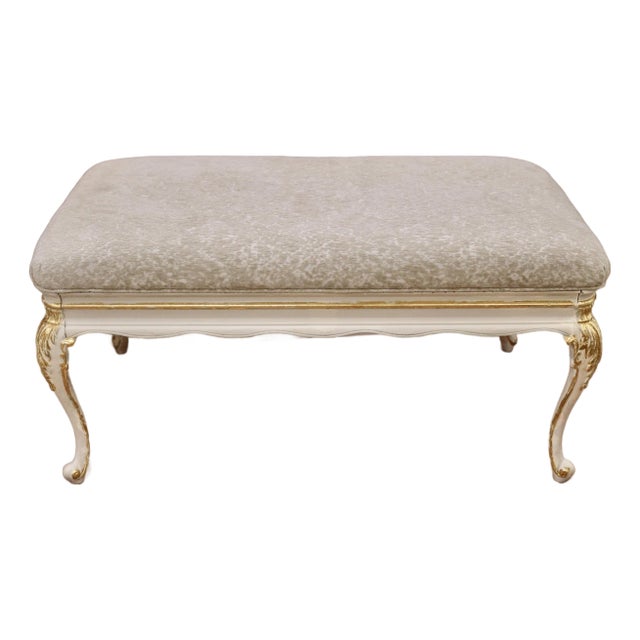 Late 20th Century Bench in Giltwood Gold Leaf Frame Upholstered in Cream Chenille Velvet For Sale