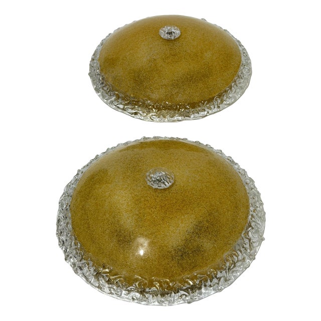 Large Gold Murano Glass Ceiling Lights, 1980s., Set of 2 For Sale