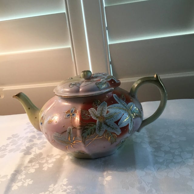 Japanese Hand Painted Tea Pot With Flowers and Gold Accents Antique For Sale - Image 11 of 11