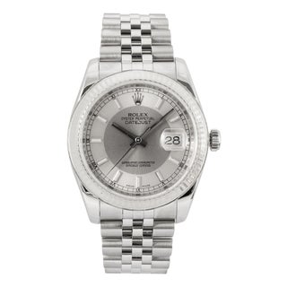 Rolex Datejust 36mm 116234 Tuxedo Dial Jubilee 18k White Gold Fluted Steel Watch For Sale