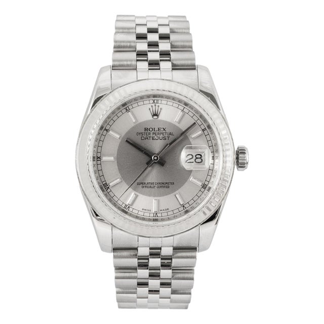 Rolex Datejust 36mm 116234 Tuxedo Dial Jubilee 18k White Gold Fluted Steel Watch For Sale