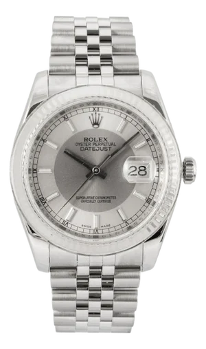 Rolex Datejust 36mm 116234 Tuxedo Dial Jubilee 18k White Gold Fluted Steel Watch