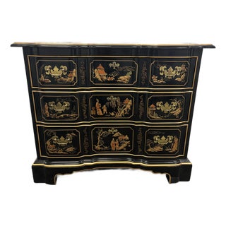 Chippendale Habersham Chinoiserie Decorated Ebonaized Block Front Chest 20th C For Sale