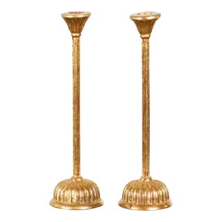 Japanese Hinamatsuri Gold Lacquered Candleholders with Lotus Bobèches - A Pair For Sale
