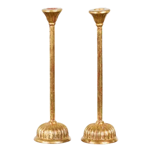 Japanese Hinamatsuri Gold Lacquered Candleholders with Lotus Bobèches - A Pair
