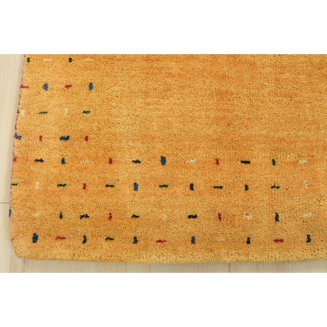 Gabbeh Rug 2’3” X 4’8” Gold Wool Contemporary Hand-Knotted Carpet For Sale - Image 10 of 13