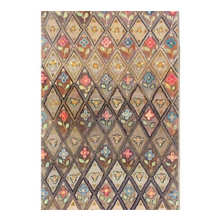 Antique American Hooked Rug With Diamond Patchwork Floral Design 4'10"x8'6" For Sale