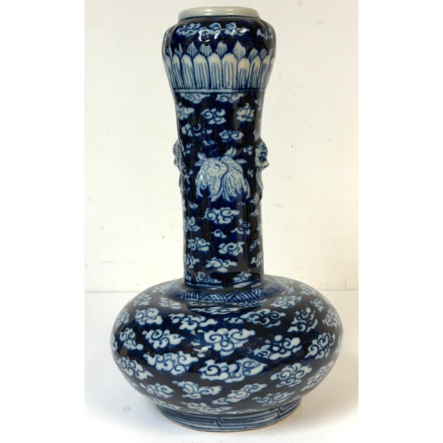 Pair of Late Qing Blue & White Porcelain Garlic-Neck Vases, Lion Mask Handles For Sale - Image 14 of 14