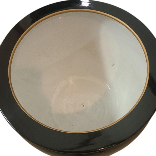 90s Jet Black Gilded Porcelain Planter With a Jumping Koi Motif on Lacquered Wood Stand For Sale In Palm Springs - Image 6 of 10