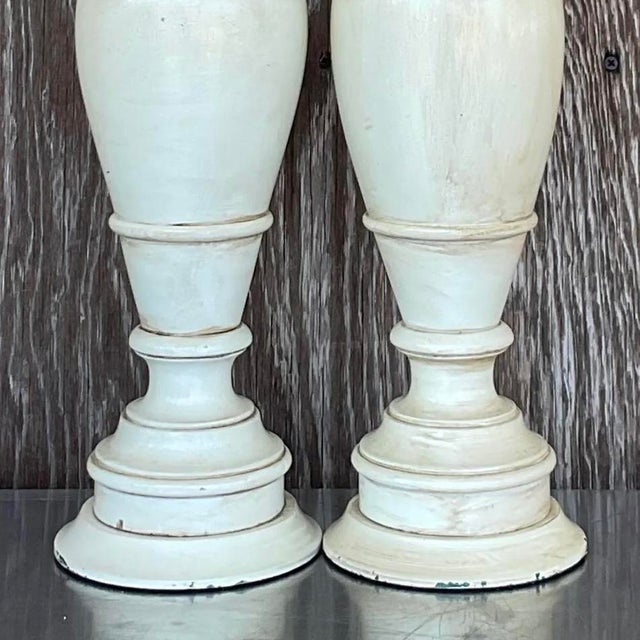Vintage Boho Faux Finished Turned Wood Lamps- a Pair For Sale - Image 11 of 12