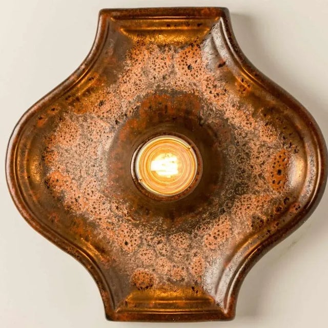 Oval Red Brown Green Ceramic Wall Lights, Germany, 1970s, Set of 3 For Sale - Image 4 of 16