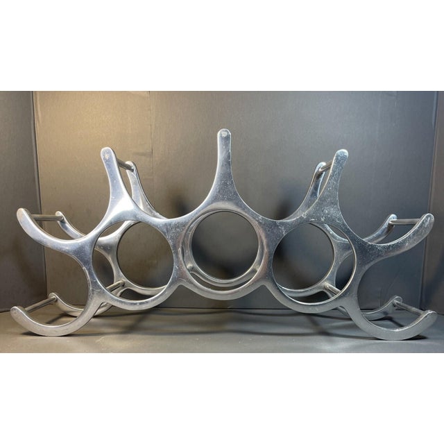 Mid-Century Modern Vintage Mid-Century Modern Michael Noll Aluminum 9 Bottle Wine Rack For Sale - Image 3 of 4