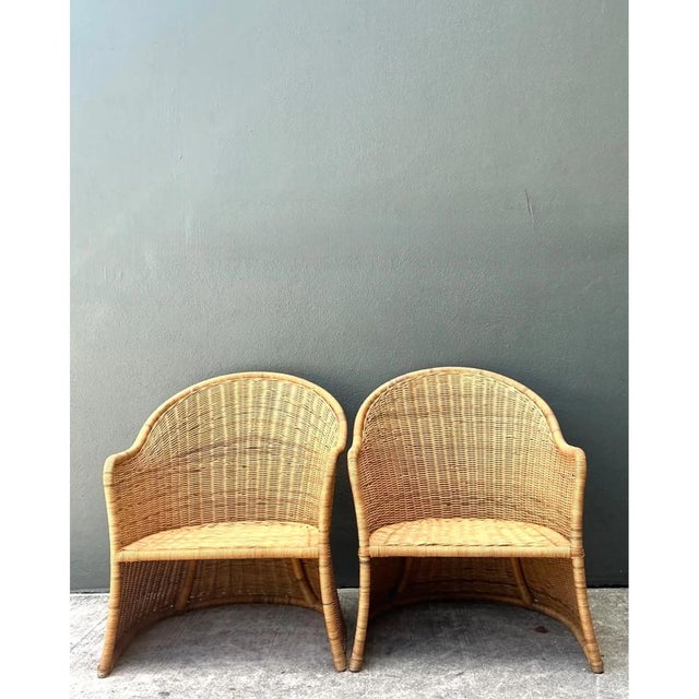 Mid-Century Modern Vintage Rattan Scoop Chairs - A Pair For Sale - Image 3 of 14