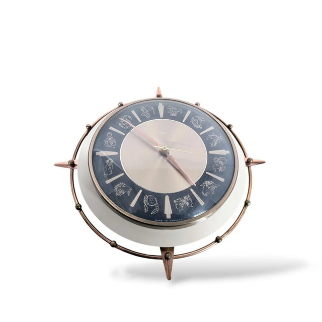 Metal Mid-Century Copper Zodiac Wall Clock from Metamec, 1950s For Sale - Image 7 of 9