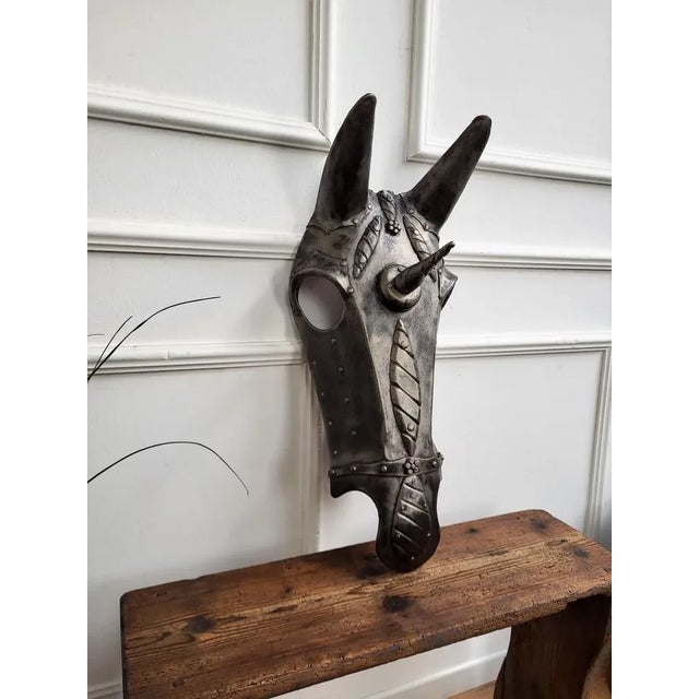 Authentic horse armour face mask or chanfron, dated circa late 18th-early mid-19th century from Northern Italy in wrought...