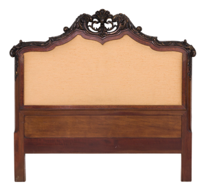 Carved Wooden Headboard with Upholstered Panel, Spain, 1960s