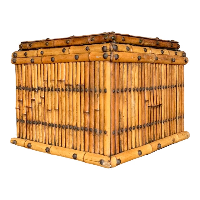 Vintage Coastal Copper Lined Bamboo Planter For Sale