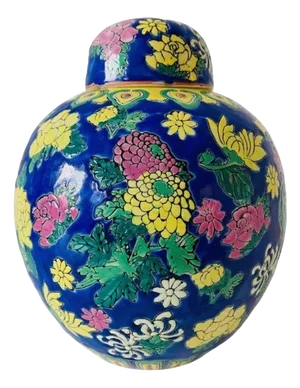 Mid-Century Oriental Ginger Jar in Polychrome Ceramic, 1950s