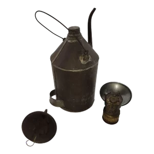 Carbide Coal Miners Lamp With Coal Oil Can and Tin Funnel by Justrite Areamlined