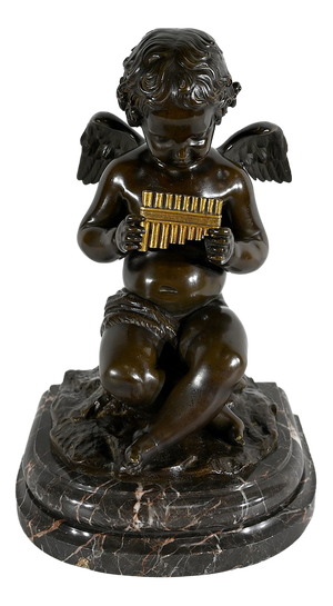 Angel with Flute, Late 19th Century, Bronze & Marble