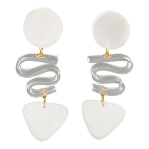 Kaso Oversized Frosted White Lucite Dangle Pair of Clip Earrings