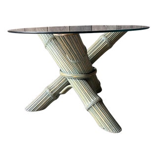 Vintage Side Table in Faux Bamboo with Glass Top, 1980s For Sale