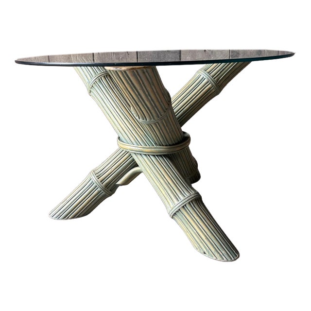Vintage Side Table in Faux Bamboo with Glass Top, 1980s For Sale