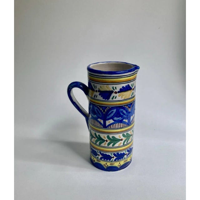 Mid Century Spanish Hand Painted Art Pottery Handled Pitcher. Vase. Jug. Water. Juice. Sangria. Featuring a handcrafted...