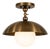 Spun Solid Brass Dome Semi-Flush Mount With Opal Glass Globe For Sale