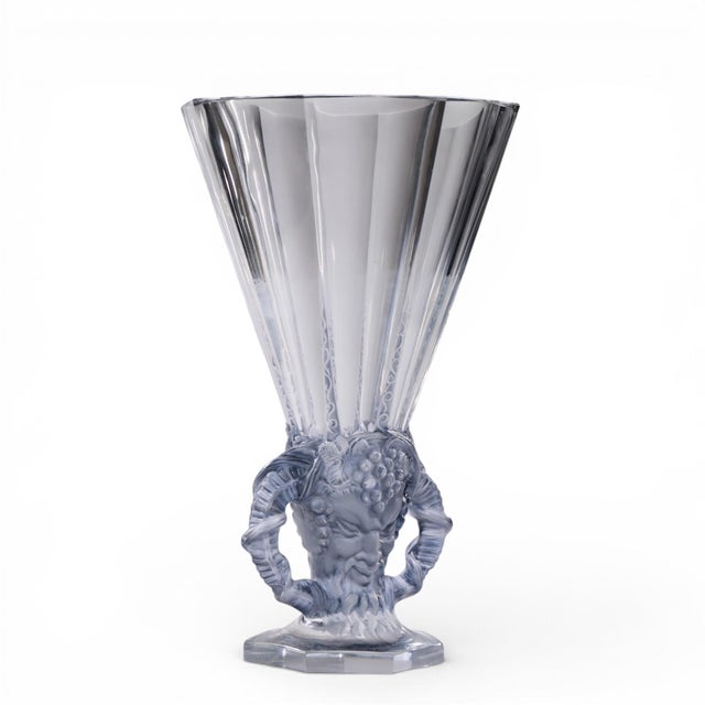 Art Nouveau René Lalique 1931 Faune Vase in Clear Crystal With Blue Patina For Sale - Image 3 of 9