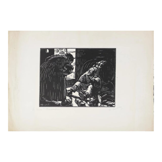 Le Vieux Buvassier - Original Woodcut Print by H. Broutelle - 1923 1923 For Sale