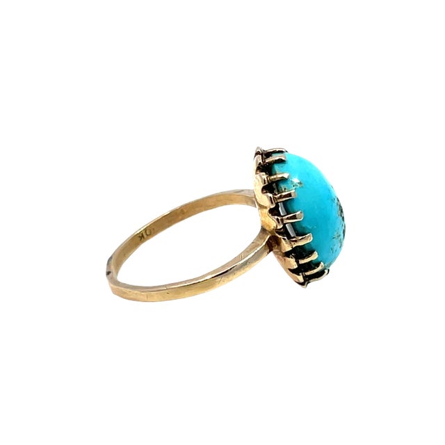 Modern 10k Yellow Gold Dome Shape Oval Turquoise Ring, Size 5 For Sale - Image 3 of 5