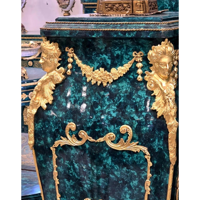 French Green Pedestal With Gilded Bronze Ormolu & Hand-Finished Gold Leaf For Sale - Image 3 of 7