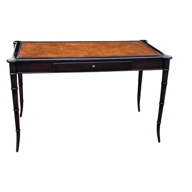 Late 20th Century Faux Bamboo Leather Top Writing Desk For Sale - Image 4 of 18